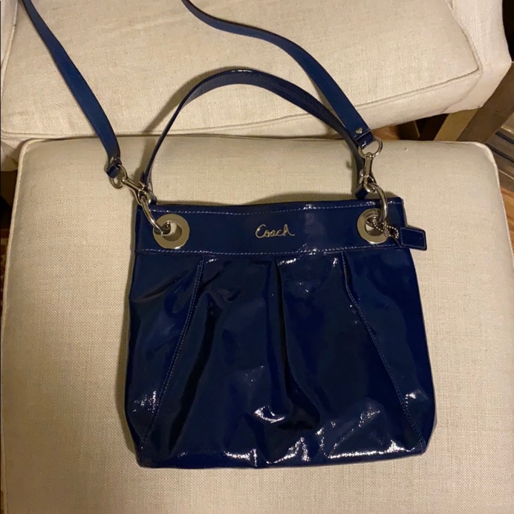 Coach navy patent leather cross body purse